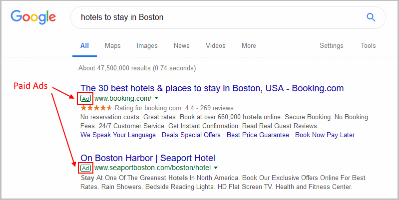 Paid ads in Google have a small rounded rectangles added