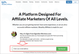 Wealthy Affiliate signup form, free (no credit card required)
