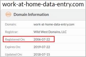 Work at Home Data Entry website registration date