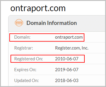 According to Whoiscom the Ontraportcom website registration date is in 2010