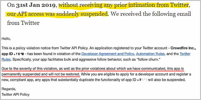 The best follow unfollow app for Twitter got suspended A letter
